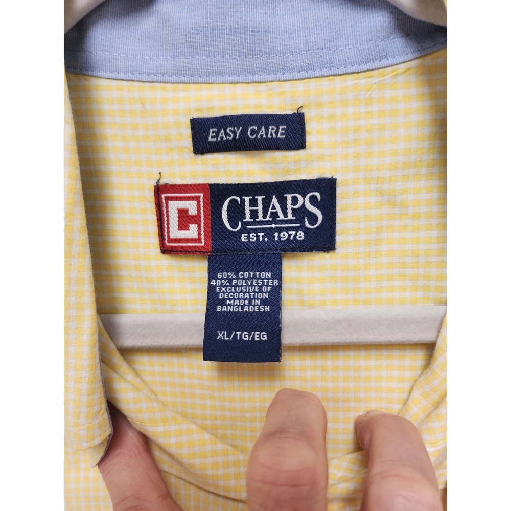 Chaps Mens XL Yellow Gingham Short Sleeve Button Down Shirt Easy Care - Picture 3 of 4